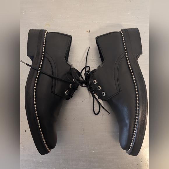 Miista London "Adelaide" Black Leather Oxfords with metal chain trim Sz 7.5 US - Picture 7 of 13